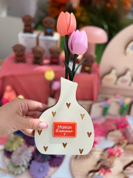 Vase bois avec tulipe 🌷 Maman