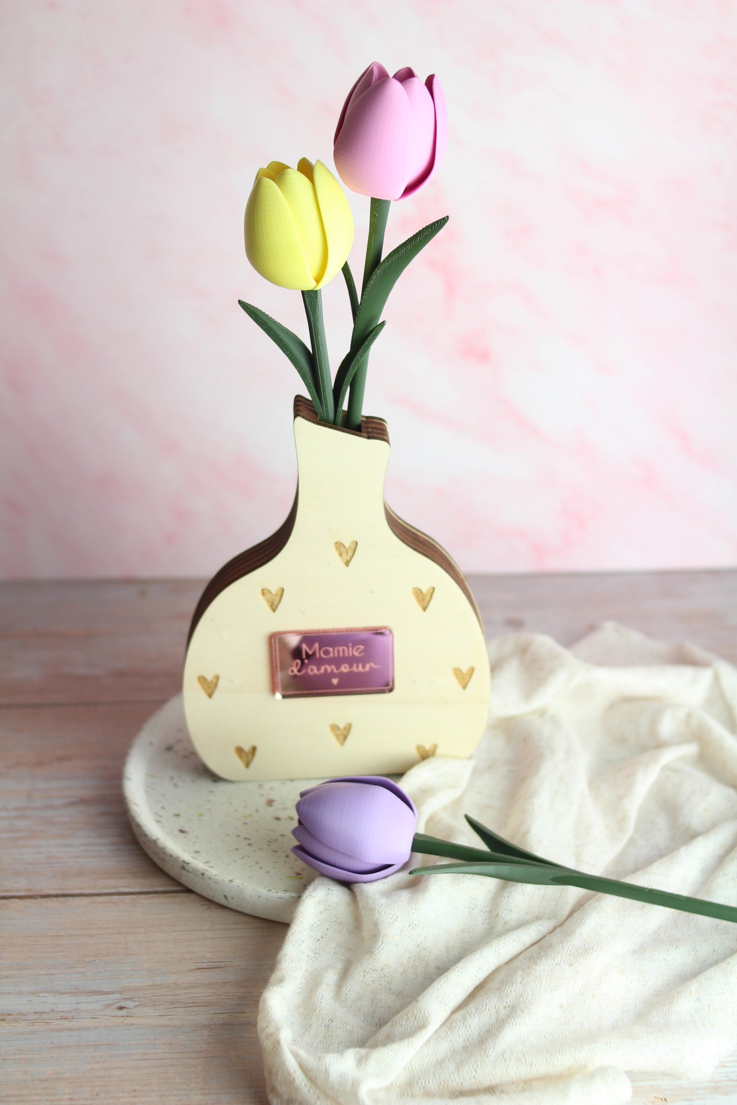 Vase bois avec tulipe 🌷