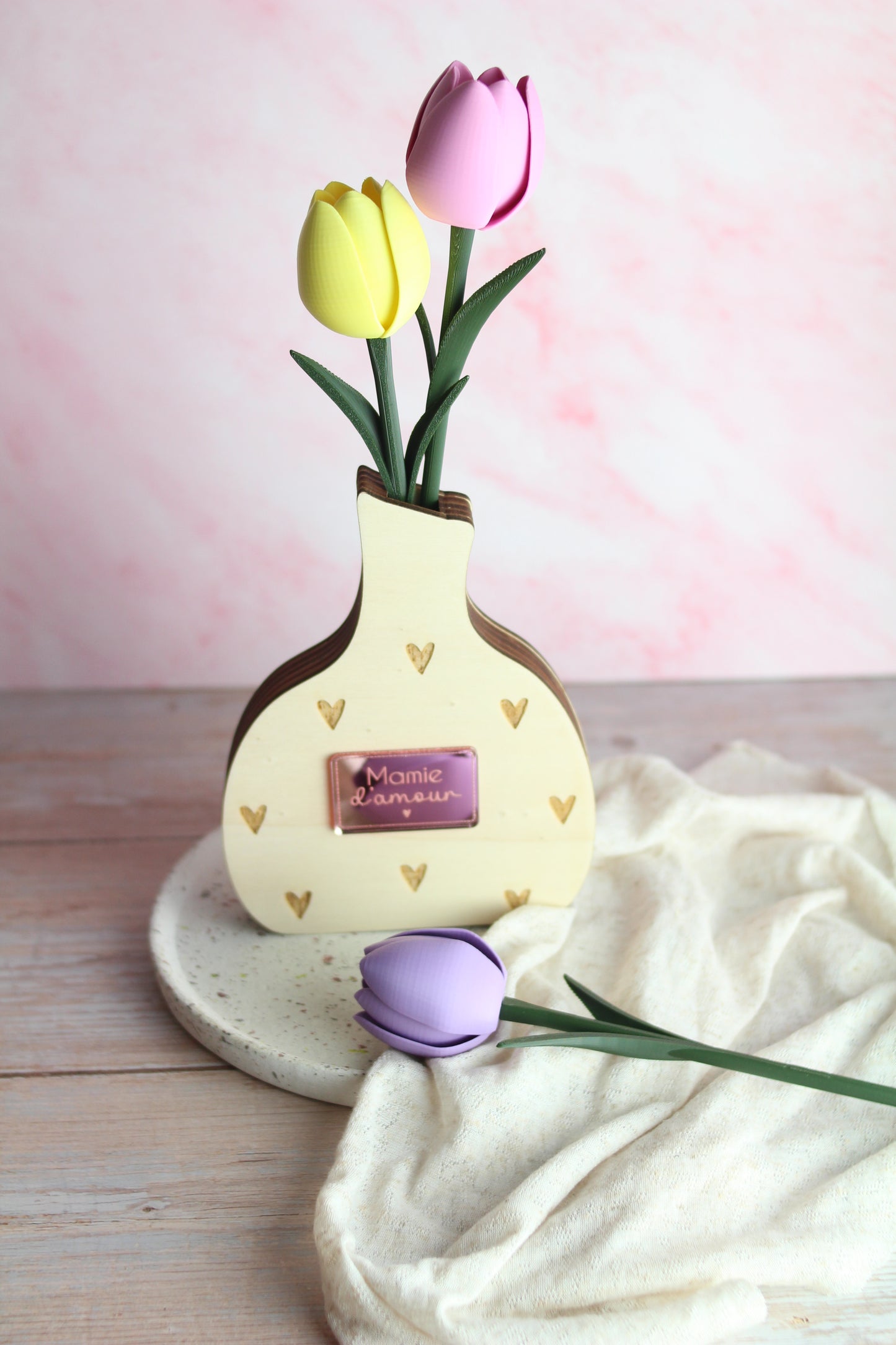 Vase bois avec tulipe 🌷